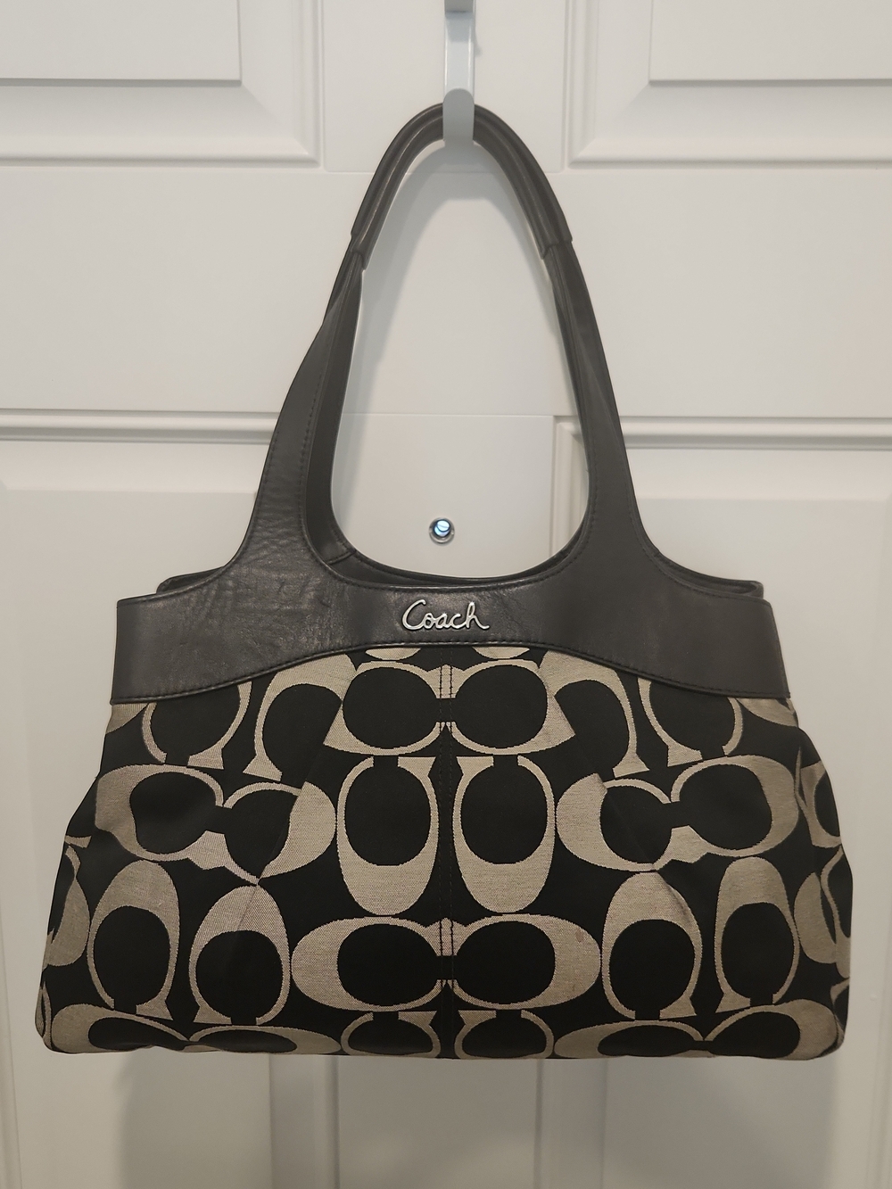 Coach Black and Khaki Signature Canvas Tote